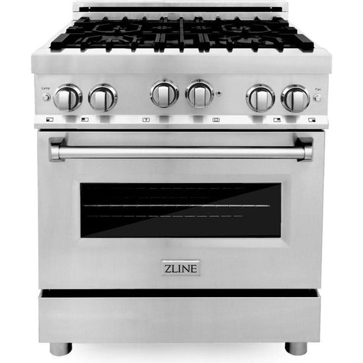 ZLINE 30 Gas Range, 30 Range Hood, Microwave Drawer and Dishwasher Appliance Package