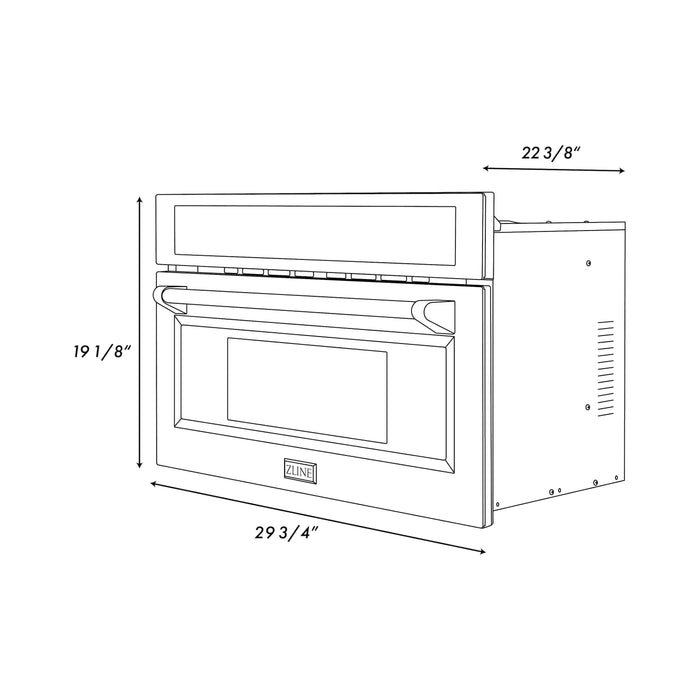 ZLINE 30 In. 1.55 cu ft. Built-in Convection Microwave Oven in Black Stainless Steel with Speed and Sensor Cooking, MWO-30-BS