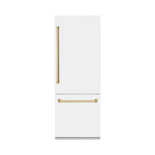 ZLINE 30 In. 16.1 cu. ft. Built-In Refrigerator with Internal Water and Ice Dispenser in White Matte with Gold Accents, RBIVZ-WM-30-G