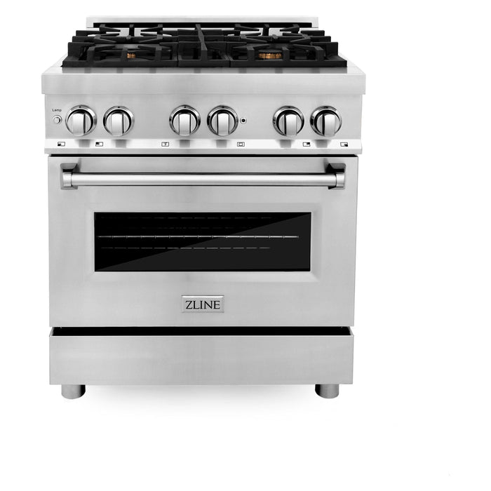 ZLINE 30 In. 4.0 cu. ft. Gas Burner, Electric Oven with Griddle and Brass Burners in Stainless Steel, RA-BR-GR-30