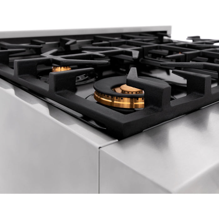 ZLINE 30 In. 4.0 cu. ft. Gas Burner, Electric Oven with Griddle and Brass Burners in Stainless Steel, RA-BR-GR-30