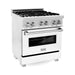 ZLINE 30 In. 4.0 cu. ft. Gas Burner, Electric Oven with Griddle and White Matte Door in DuraSnow® Stainless Steel, RAS-WM-GR-30