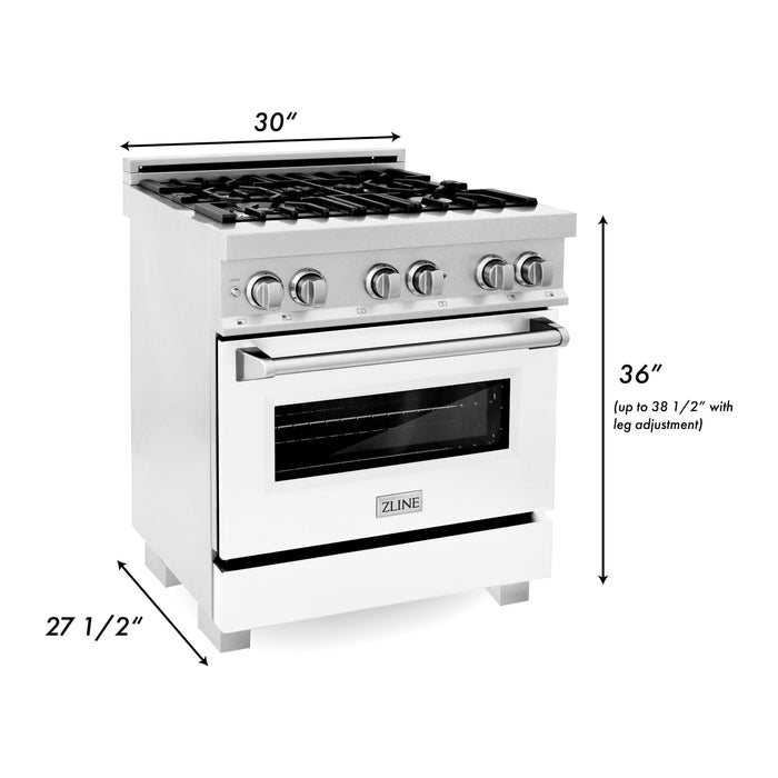 ZLINE 30 In. 4.0 cu. ft. Gas Burner, Electric Oven with Griddle and White Matte Door in DuraSnow® Stainless Steel, RAS-WM-GR-30