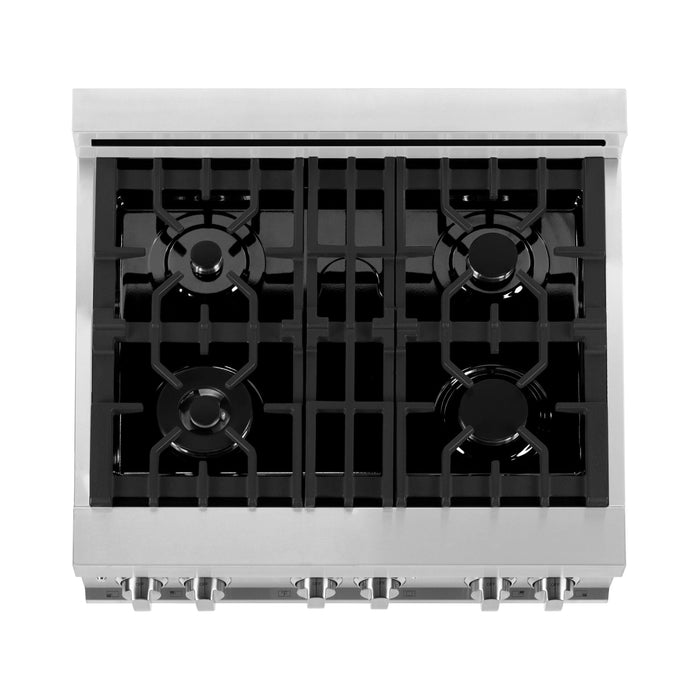 ZLINE 30 In. 4.0 cu. ft. Gas Burner, Electric Oven with Griddle and White Matte Door in Stainless Steel, RA-WM-GR-30