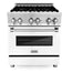 ZLINE 30 In. 4.0 cu. ft. Gas Burner, Electric Oven with Griddle and White Matte Door in Stainless Steel, RA-WM-GR-30