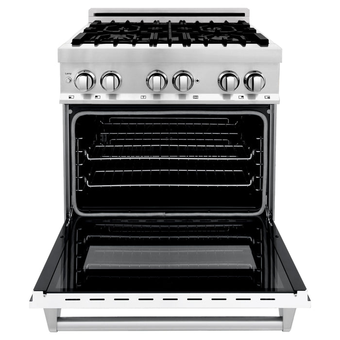 ZLINE 30 In. 4.0 cu. ft. Gas Burner, Electric Oven with Griddle and White Matte Door in Stainless Steel, RA-WM-GR-30