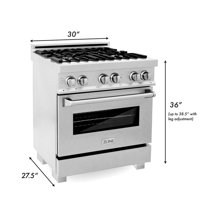 ZLINE 30 In. 4.0 cu. ft. Gas Burner, Electric Oven with Griddle in DuraSnow Stainless Steel, RAS-SN-GR-30