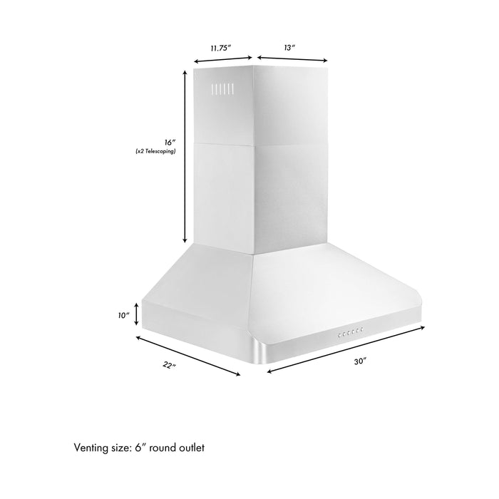 ZLINE 30 in. Alpine Series Professional Ducted Vent Wall Mount Range Hood In Stainless Steel ALP100WL-30