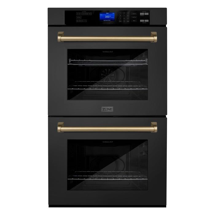 ZLINE 30 In. Autograph Edition Double Wall Oven with Self Clean and True Convection in Black Stainless Steel and Champagne Bronze AWDZ-30-BS-CB