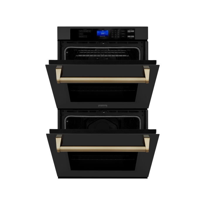 ZLINE 30 In. Autograph Edition Double Wall Oven with Self Clean and True Convection in Black Stainless Steel and Champagne Bronze AWDZ-30-BS-CB