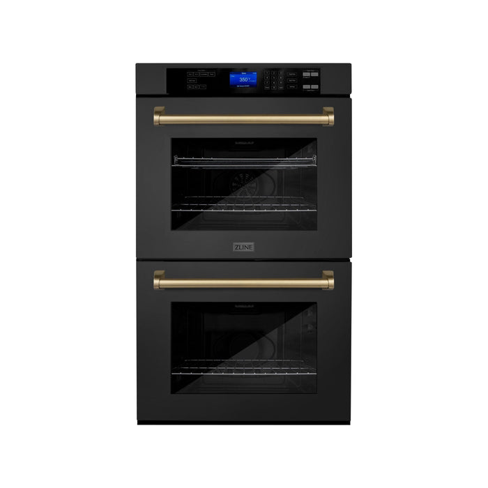 ZLINE 30 In. Autograph Edition Double Wall Oven with Self Clean and True Convection in Black Stainless Steel and Champagne Bronze AWDZ-30-BS-CB