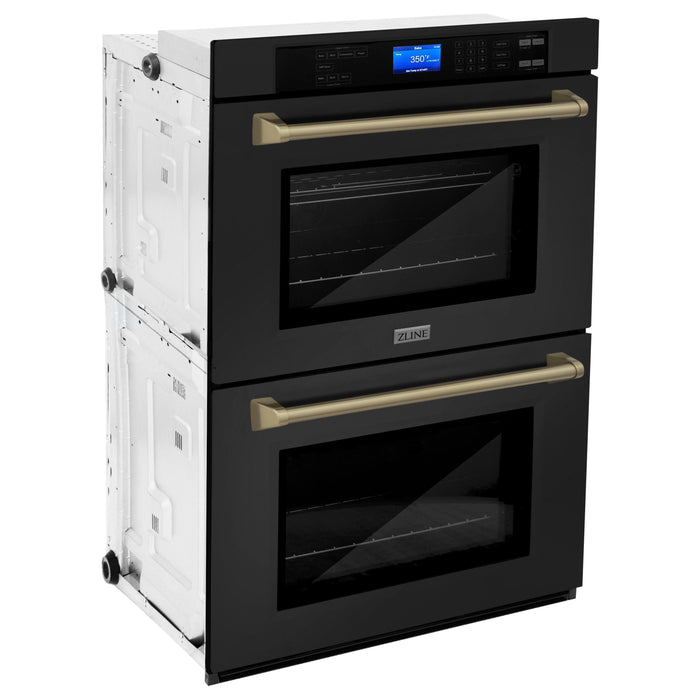 ZLINE 30 In. Autograph Edition Double Wall Oven with Self Clean and True Convection in Black Stainless Steel and Champagne Bronze AWDZ-30-BS-CB