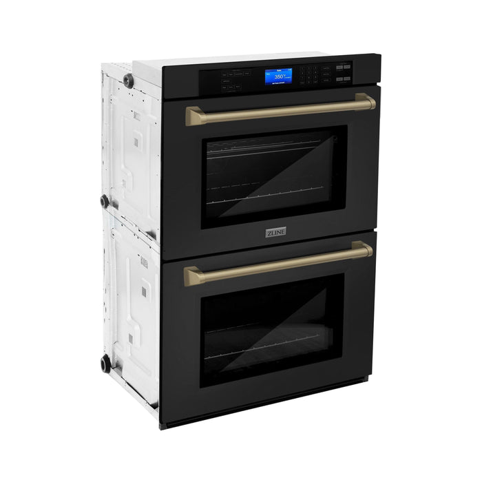 ZLINE 30 In. Autograph Edition Double Wall Oven with Self Clean and True Convection in Black Stainless Steel and Champagne Bronze AWDZ-30-BS-CB