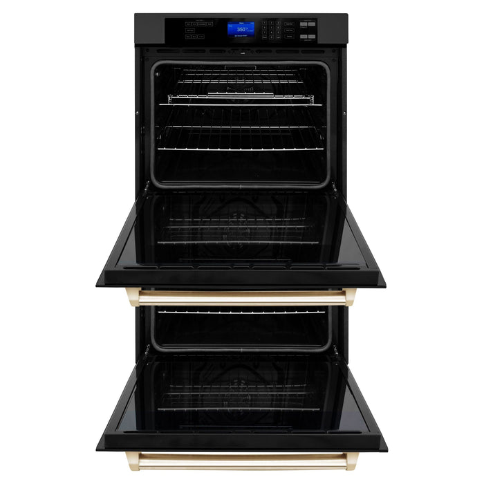 ZLINE 30 In. Autograph Edition Double Wall Oven with Self Clean and True Convection in Black Stainless Steel and Gold, AWDZ-30-BS-G