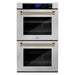 ZLINE 30 In. Autograph Edition Double Wall Oven with Self Clean and True Convection in DuraSnow® Stainless Steel and Champagne Bronze, AWDSZ-30-CB