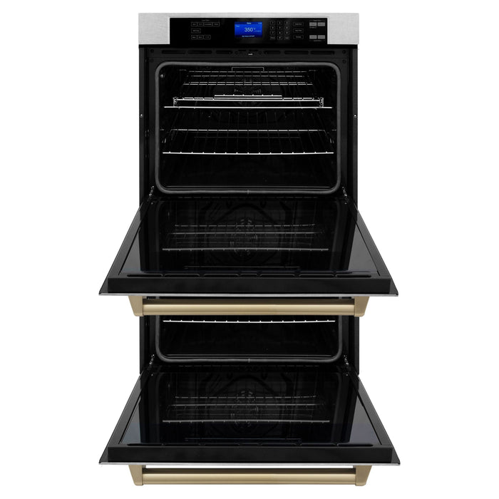 ZLINE 30 In. Autograph Edition Double Wall Oven with Self Clean and True Convection in DuraSnow® Stainless Steel and Champagne Bronze, AWDSZ-30-CB