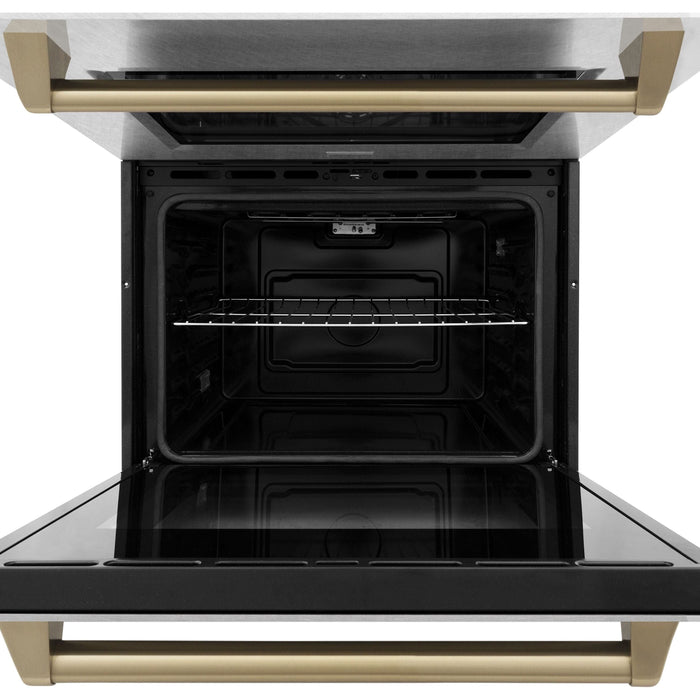 ZLINE 30 In. Autograph Edition Double Wall Oven with Self Clean and True Convection in DuraSnow® Stainless Steel and Champagne Bronze, AWDSZ-30-CB