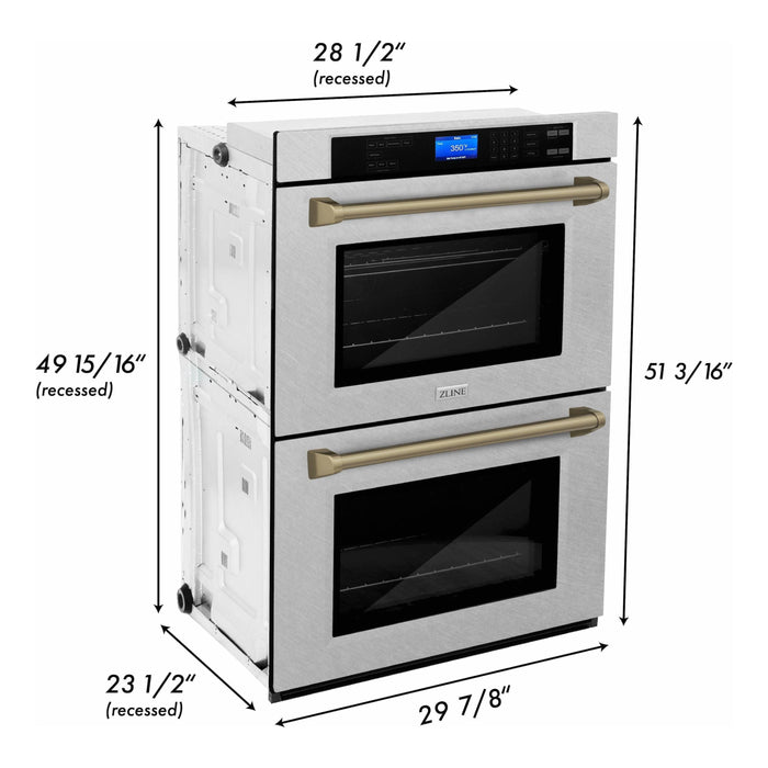 ZLINE 30 In. Autograph Edition Double Wall Oven with Self Clean and True Convection in DuraSnow® Stainless Steel and Champagne Bronze, AWDSZ-30-CB