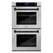 ZLINE 30 In. Autograph Edition Double Wall Oven with Self Clean and True Convection in DuraSnow® Stainless Steel and Matte Black, AWDSZ-30-MB