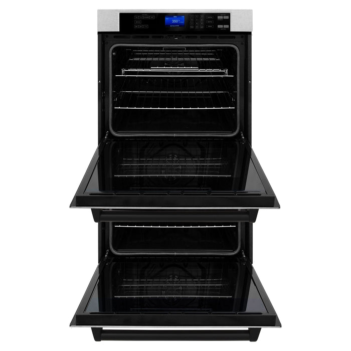 ZLINE 30 In. Autograph Edition Double Wall Oven with Self Clean and True Convection in DuraSnow® Stainless Steel and Matte Black, AWDSZ-30-MB