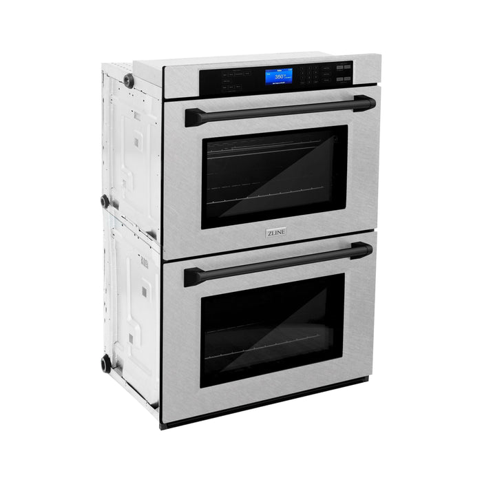 ZLINE 30 In. Autograph Edition Double Wall Oven with Self Clean and True Convection in DuraSnow® Stainless Steel and Matte Black, AWDSZ-30-MB