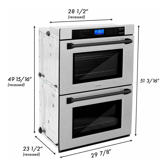 ZLINE 30 In. Autograph Edition Double Wall Oven with Self Clean and True Convection in DuraSnow® Stainless Steel and Matte Black, AWDSZ-30-MB