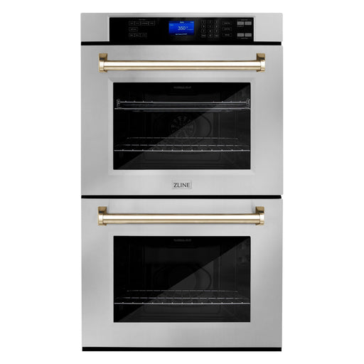 ZLINE 30 In. Autograph Edition Double Wall Oven with Self Clean and True Convection in Stainless Steel and Gold, AWDZ-30-G