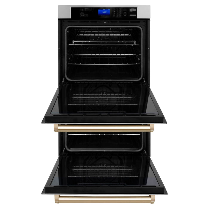 ZLINE 30 In. Autograph Edition Double Wall Oven with Self Clean and True Convection in Stainless Steel and Gold, AWDZ-30-G