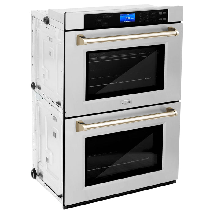 ZLINE 30 In. Autograph Edition Double Wall Oven with Self Clean and True Convection in Stainless Steel and Gold, AWDZ-30-G