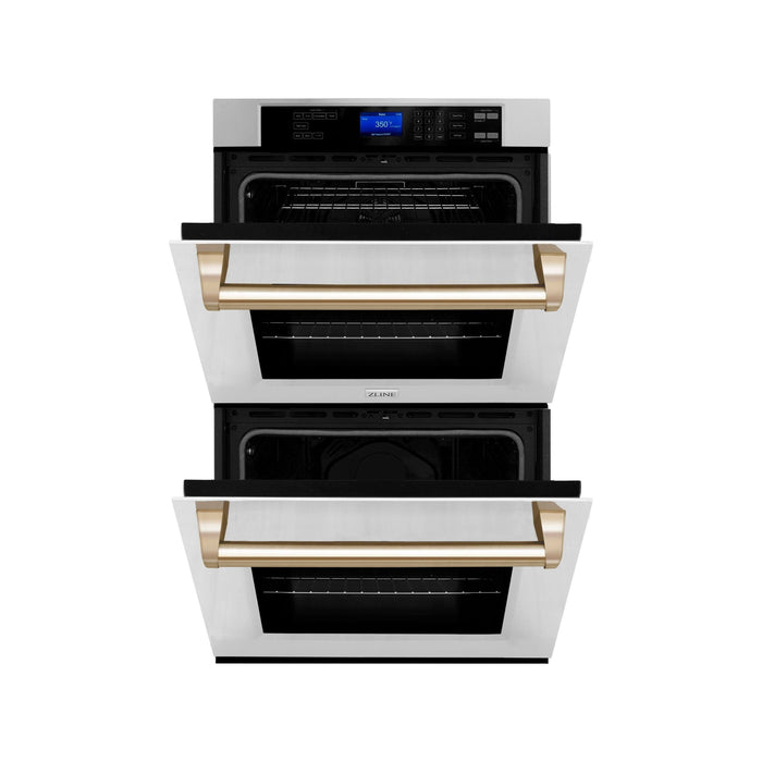 ZLINE 30 In. Autograph Edition Double Wall Oven with Self Clean and True Convection in Stainless Steel and Gold, AWDZ-30-G