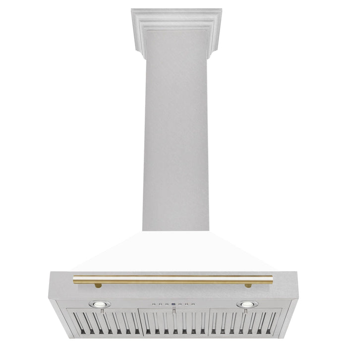 ZLINE 30 In Autograph Edition DuraSnow® Stainless Steel Range Hood with White Matte Shell and Gold Handle, KB4SNZ-WM30-G