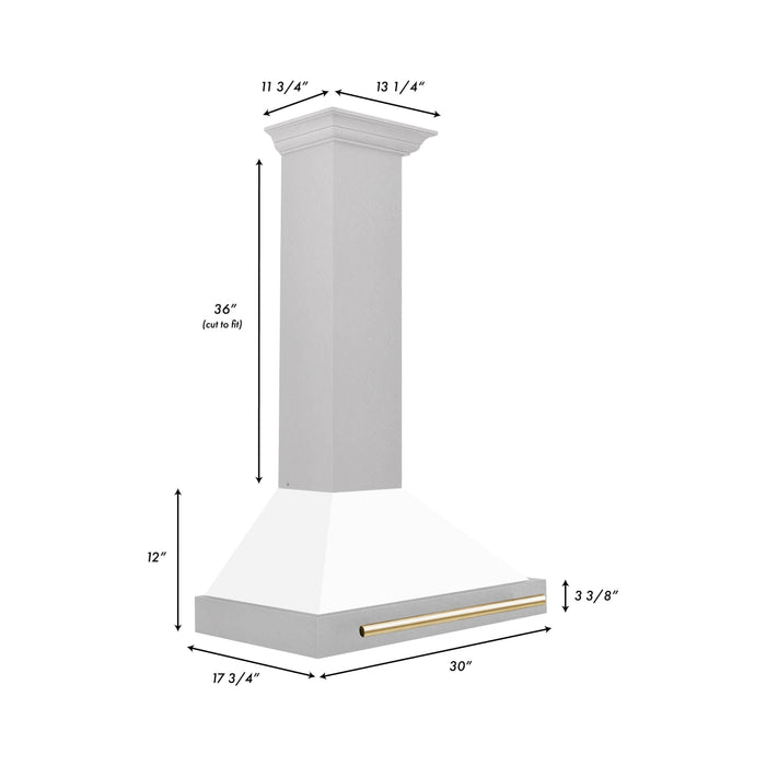 ZLINE 30 In Autograph Edition DuraSnow® Stainless Steel Range Hood with White Matte Shell and Gold Handle, KB4SNZ-WM30-G