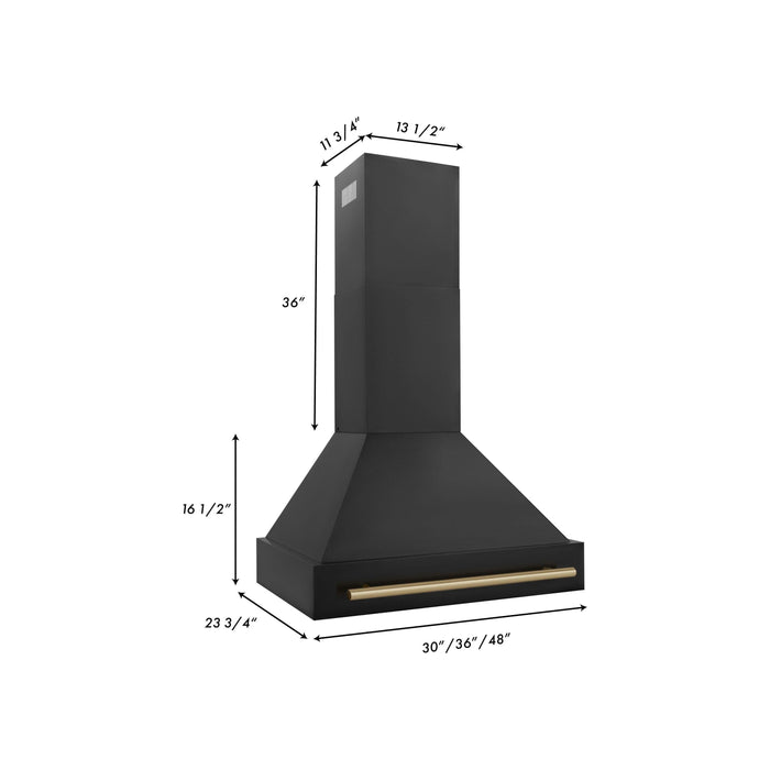 ZLINE 30 in. Autograph Edition in Black Stainless Steel Range Hood with Champagne Bronze Handle, BS655Z-30-CB