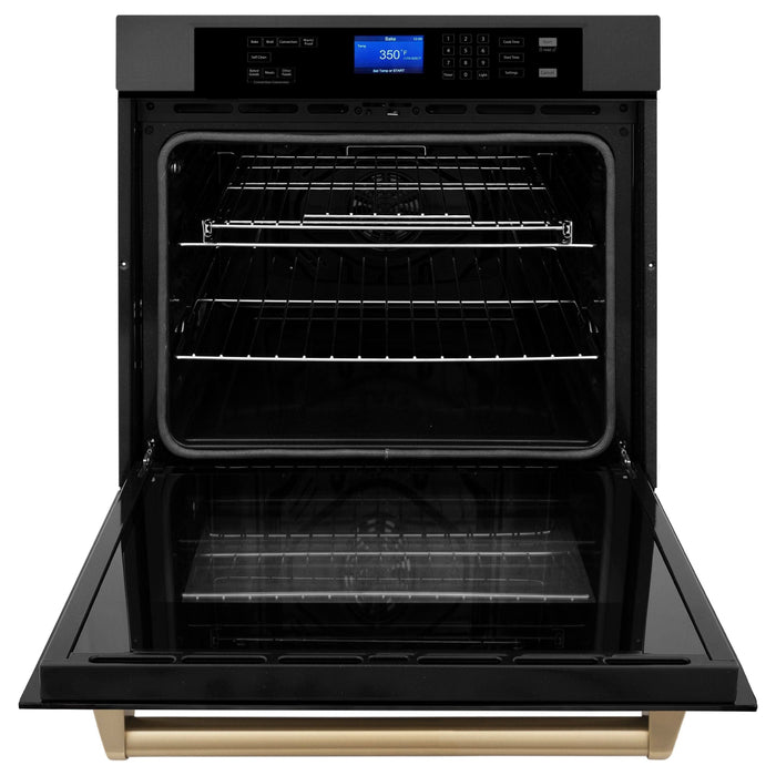 ZLINE 30 In. Autograph Edition Single Wall Oven with Self Clean and True Convection in Black Stainless Steel and Champagne Bronze, AWSZ-30-BS-CB