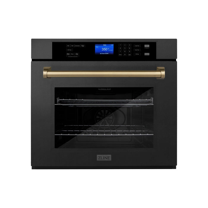 ZLINE 30 In. Autograph Edition Single Wall Oven with Self Clean and True Convection in Black Stainless Steel and Champagne Bronze, AWSZ-30-BS-CB