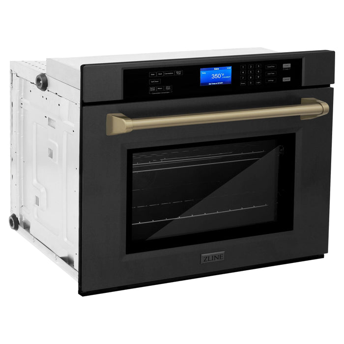 ZLINE 30 In. Autograph Edition Single Wall Oven with Self Clean and True Convection in Black Stainless Steel and Champagne Bronze, AWSZ-30-BS-CB