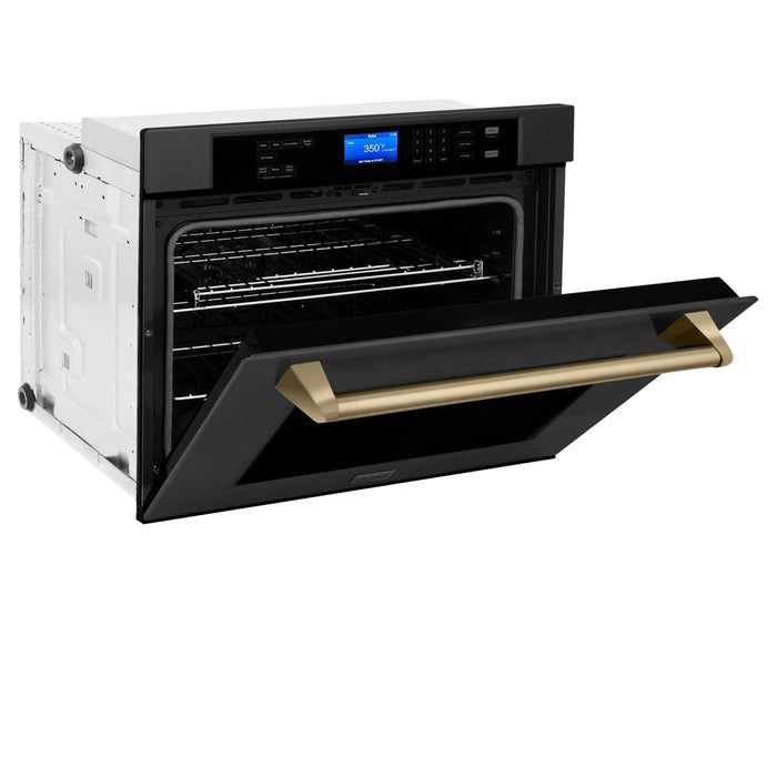 ZLINE 30 In. Autograph Edition Single Wall Oven with Self Clean and True Convection in Black Stainless Steel and Champagne Bronze, AWSZ-30-BS-CB