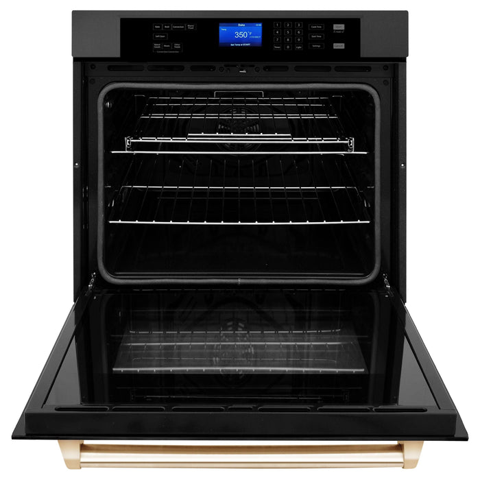 ZLINE 30 In. Autograph Edition Single Wall Oven with Self Clean and True Convection in Black Stainless Steel and Gold, AWSZ-30-BS-G