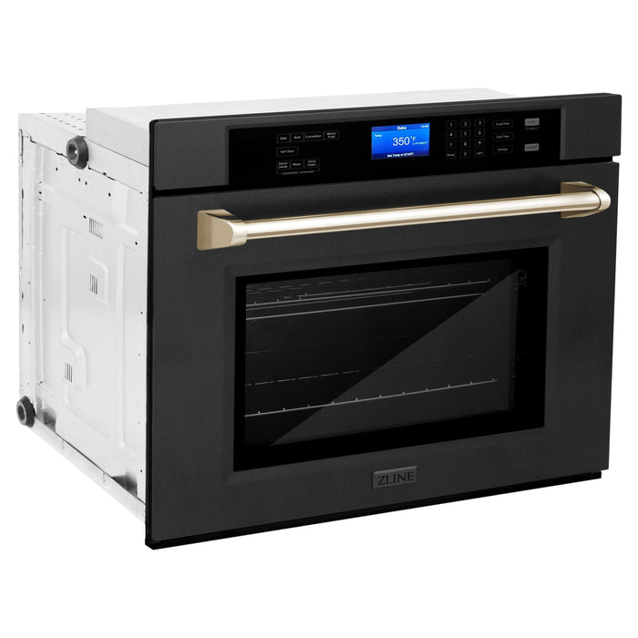 ZLINE 30 In. Autograph Edition Single Wall Oven with Self Clean and True Convection in Black Stainless Steel and Gold, AWSZ-30-BS-G