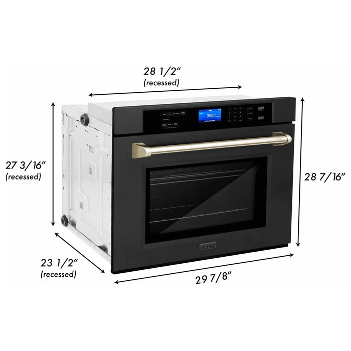 ZLINE 30 In. Autograph Edition Single Wall Oven with Self Clean and True Convection in Black Stainless Steel and Gold, AWSZ-30-BS-G