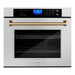 ZLINE 30 In. Autograph Edition Single Wall Oven with Self Clean and True Convection in DuraSnow® Stainless Steel and Champagne Bronze, AWSSZ-30-CB