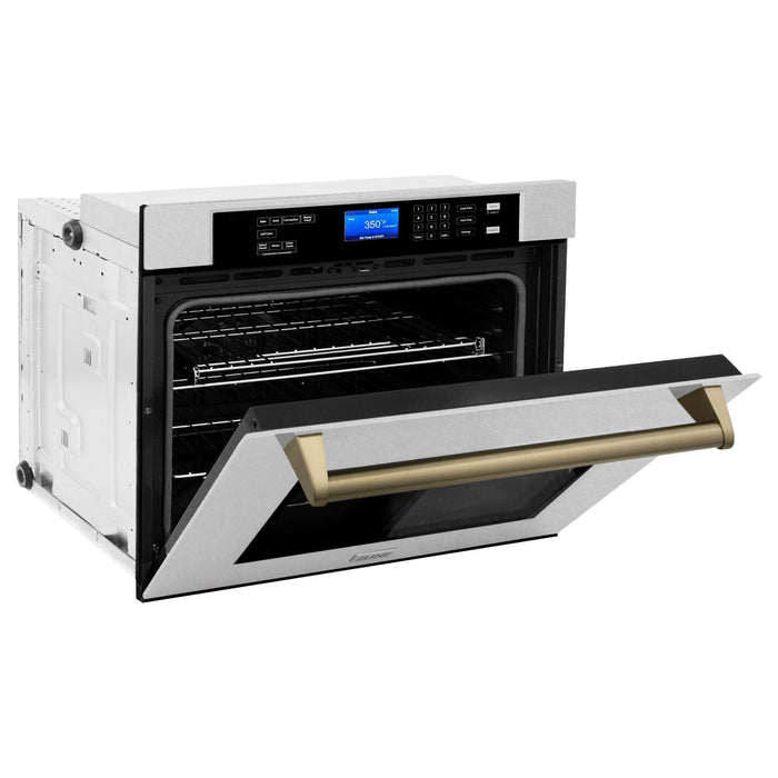 ZLINE 30 In. Autograph Edition Single Wall Oven with Self Clean and True Convection in DuraSnow® Stainless Steel and Champagne Bronze, AWSSZ-30-CB