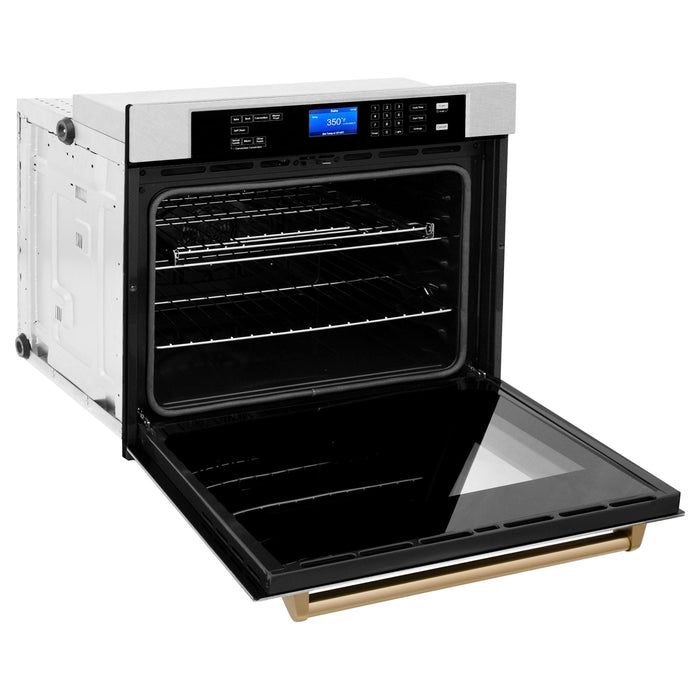 ZLINE 30 In. Autograph Edition Single Wall Oven with Self Clean and True Convection in DuraSnow® Stainless Steel and Champagne Bronze, AWSSZ-30-CB