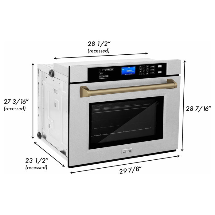 ZLINE 30 In. Autograph Edition Single Wall Oven with Self Clean and True Convection in DuraSnow® Stainless Steel and Champagne Bronze, AWSSZ-30-CB