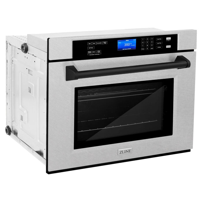 ZLINE 30 In. Autograph Edition Single Wall Oven with Self Clean and True Convection in DuraSnow® Stainless Steel and Matte Black, AWSSZ-30-MB