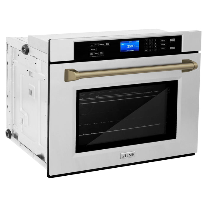 ZLINE 30 In. Autograph Edition Single Wall Oven with Self Clean and True Convection in Stainless Steel and Champagne Bronze, AWSZ-30-CB