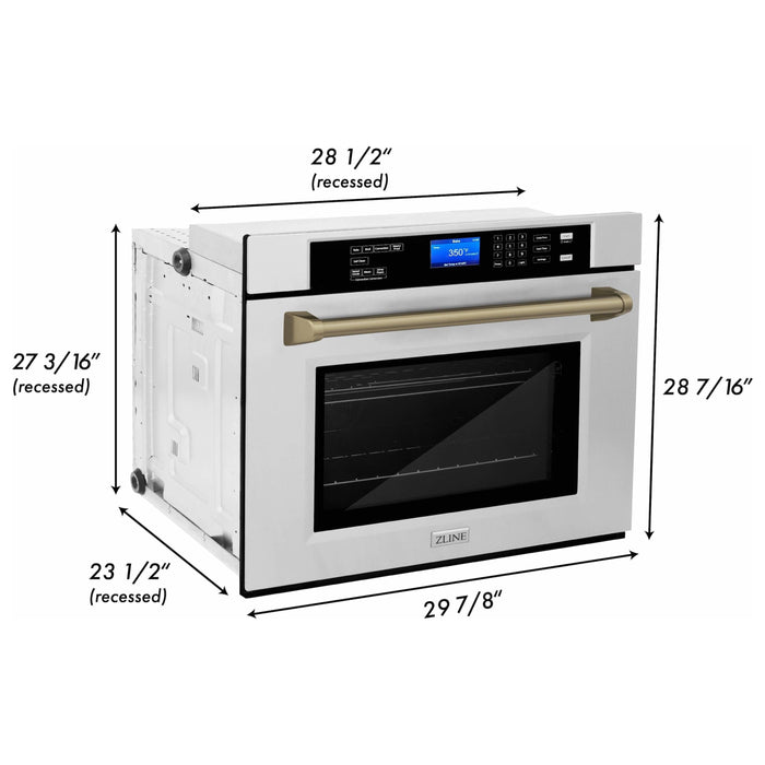 ZLINE 30 In. Autograph Edition Single Wall Oven with Self Clean and True Convection in Stainless Steel and Champagne Bronze, AWSZ-30-CB