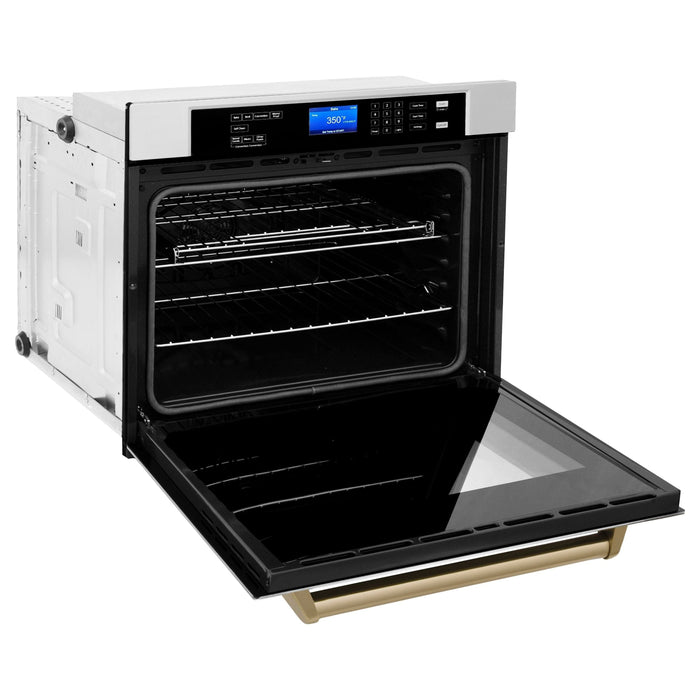 ZLINE 30 In. Autograph Edition Single Wall Oven with Self Clean and True Convection in Stainless Steel and Champagne Bronze, AWSZ-30-CB