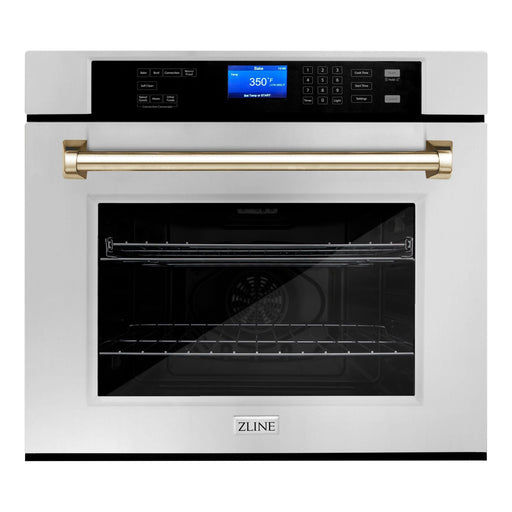 ZLINE 30 In. Autograph Edition Single Wall Oven with Self Clean and True Convection in Stainless Steel and Gold, AWSZ-30-G