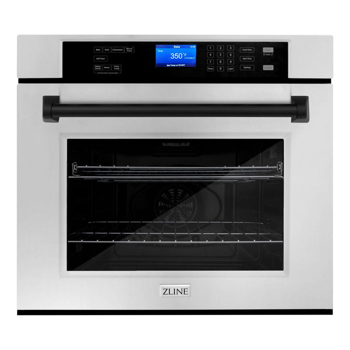 ZLINE 30 In. Autograph Edition Single Wall Oven with Self Clean and True Convection in Stainless Steel and Matte Black, AWSZ-30-MB